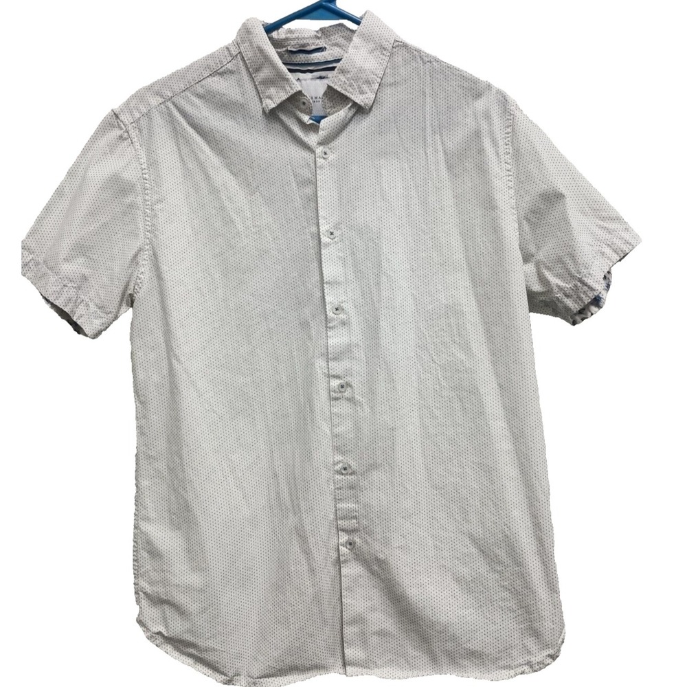 Cactus Ricky‎ Singh Mens Shirt Medium White Black Dot Print Short Sleeve Preppy